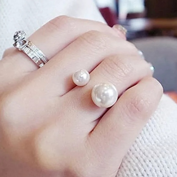 silver pearl statement coctail ring Jewelry - Pearl Silver Statement Coctail Ring Adjustable
